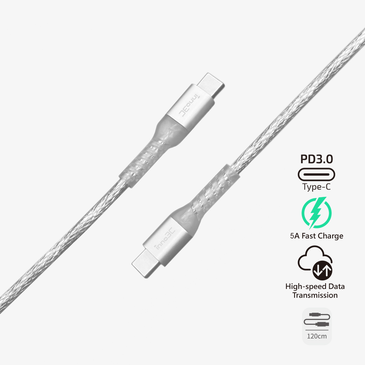 inno3C   Transparent Type-C to Type-C 100W Cable