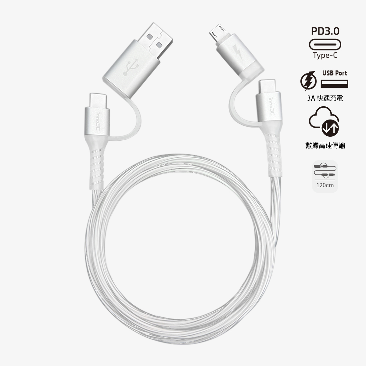 inno3C   Transparent 4 in 1 Fast Charging Cable