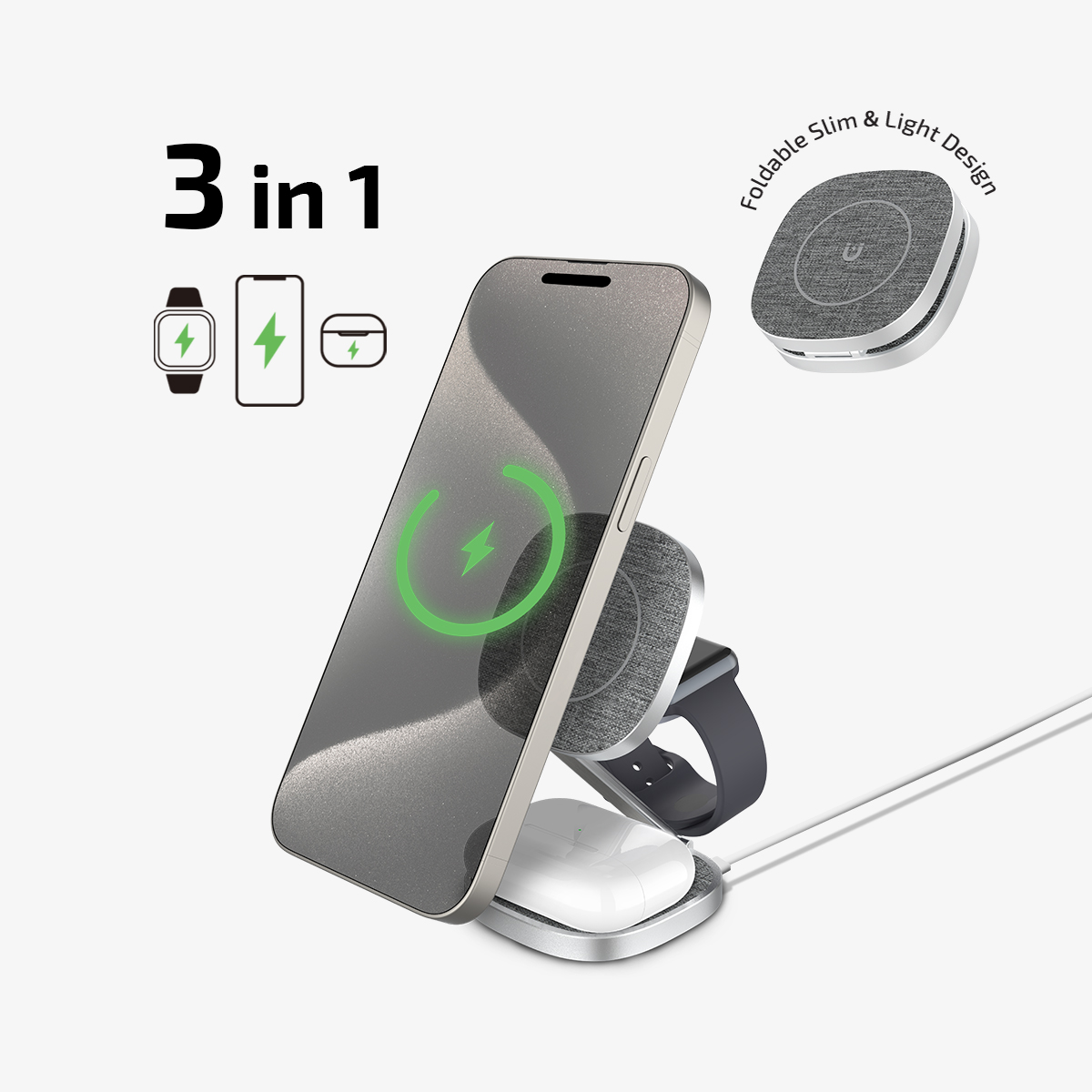 inno3C   3 in 1 Folding Magnetic Wireless Charging Stand