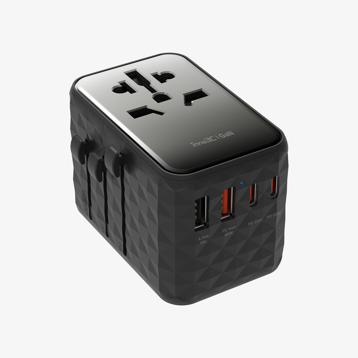 inno3C   GaN 65W 4-Ports AC Socket Universal Travel Adaptor