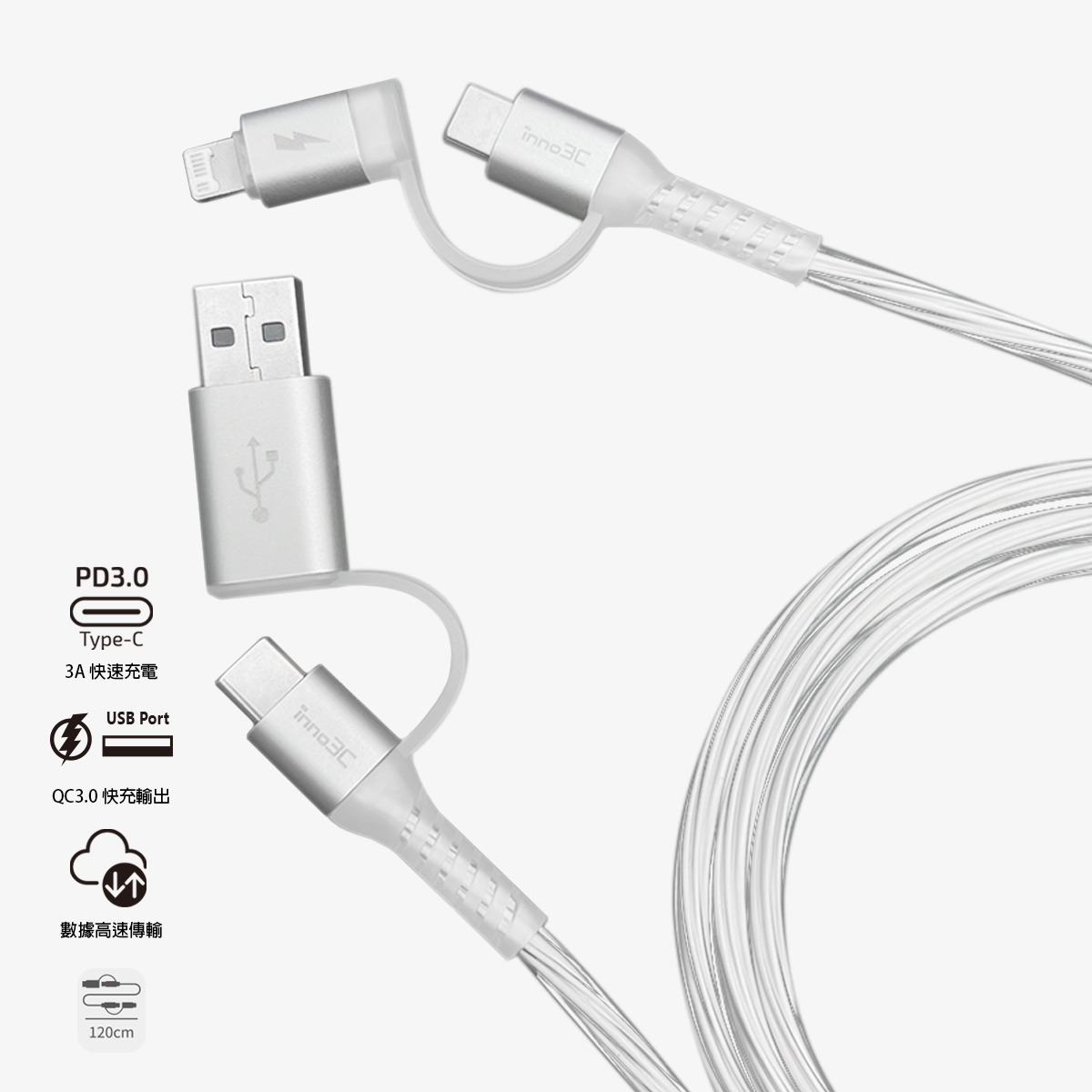 inno3C   Transparent 4 in 1 Fast Charging Cable