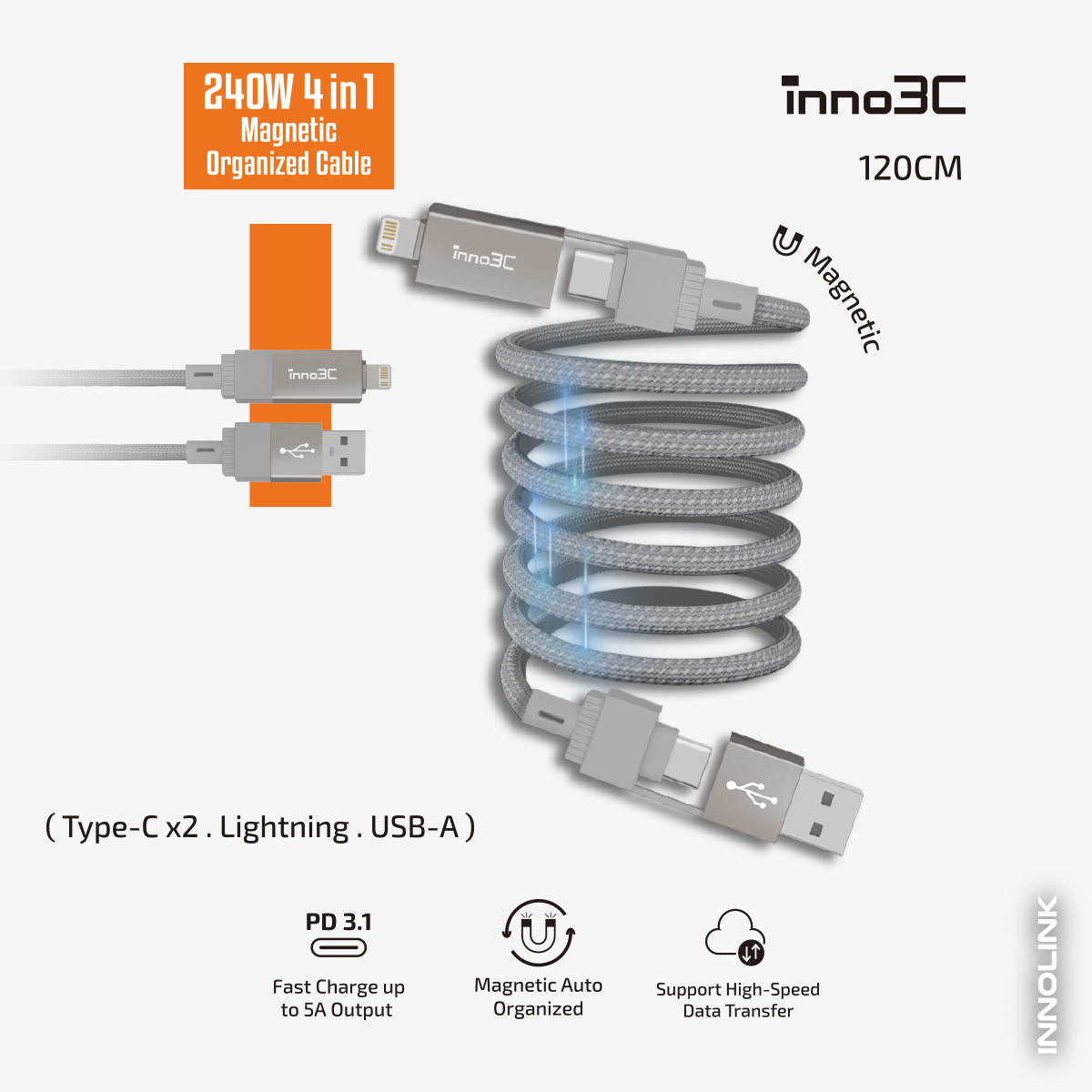 inno3C   i-4M240-12  240W 4 in 1 Magnetic Organized Cable