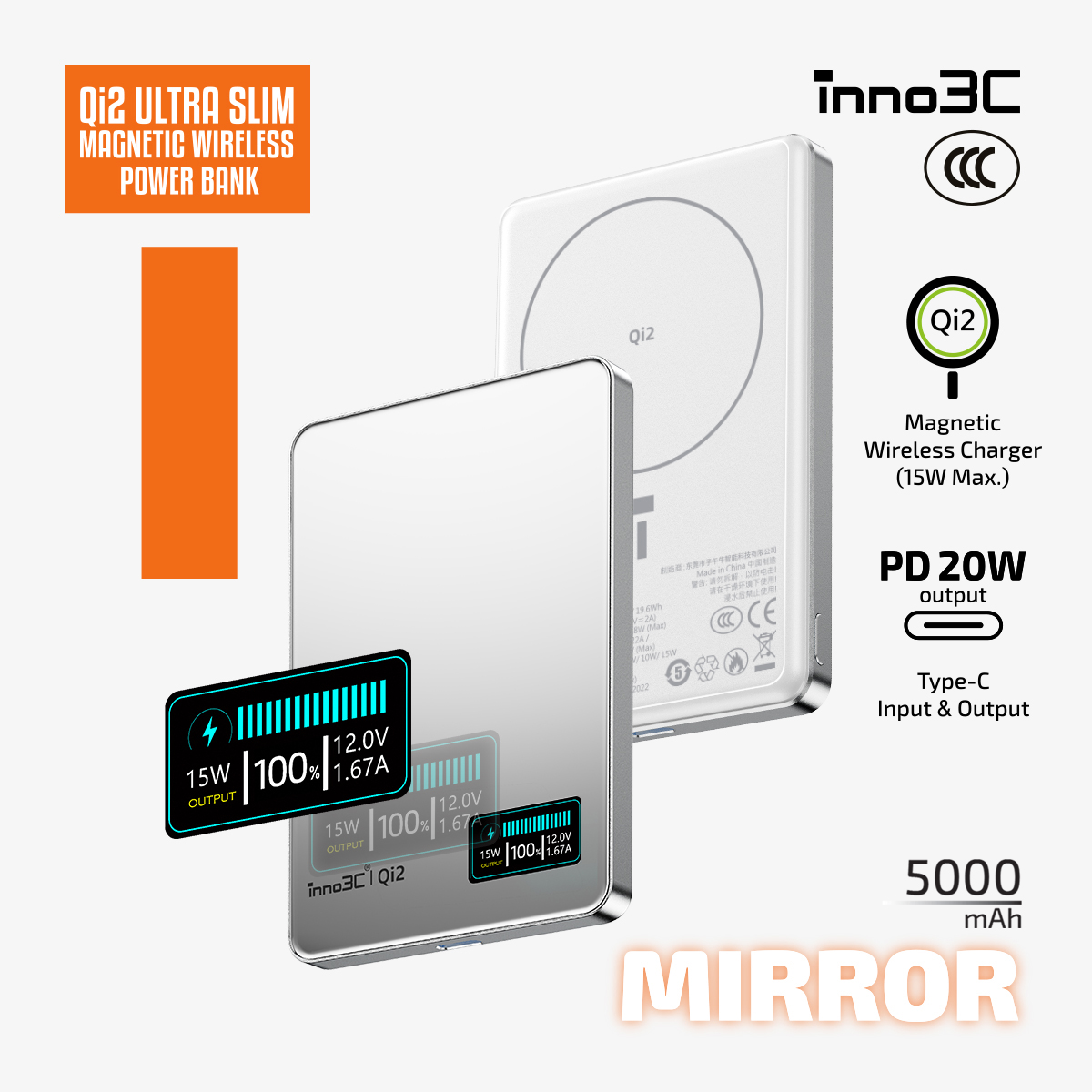 inno3C   [ CCC 3C Cert. ] M0 OLED Qi2 Ultra Slim Magnetic Wireless Power Bank