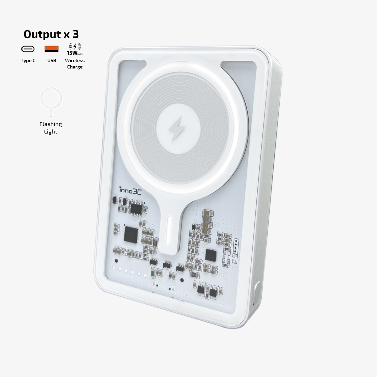 inno3C   Wireless Power Bank with Flashing Light