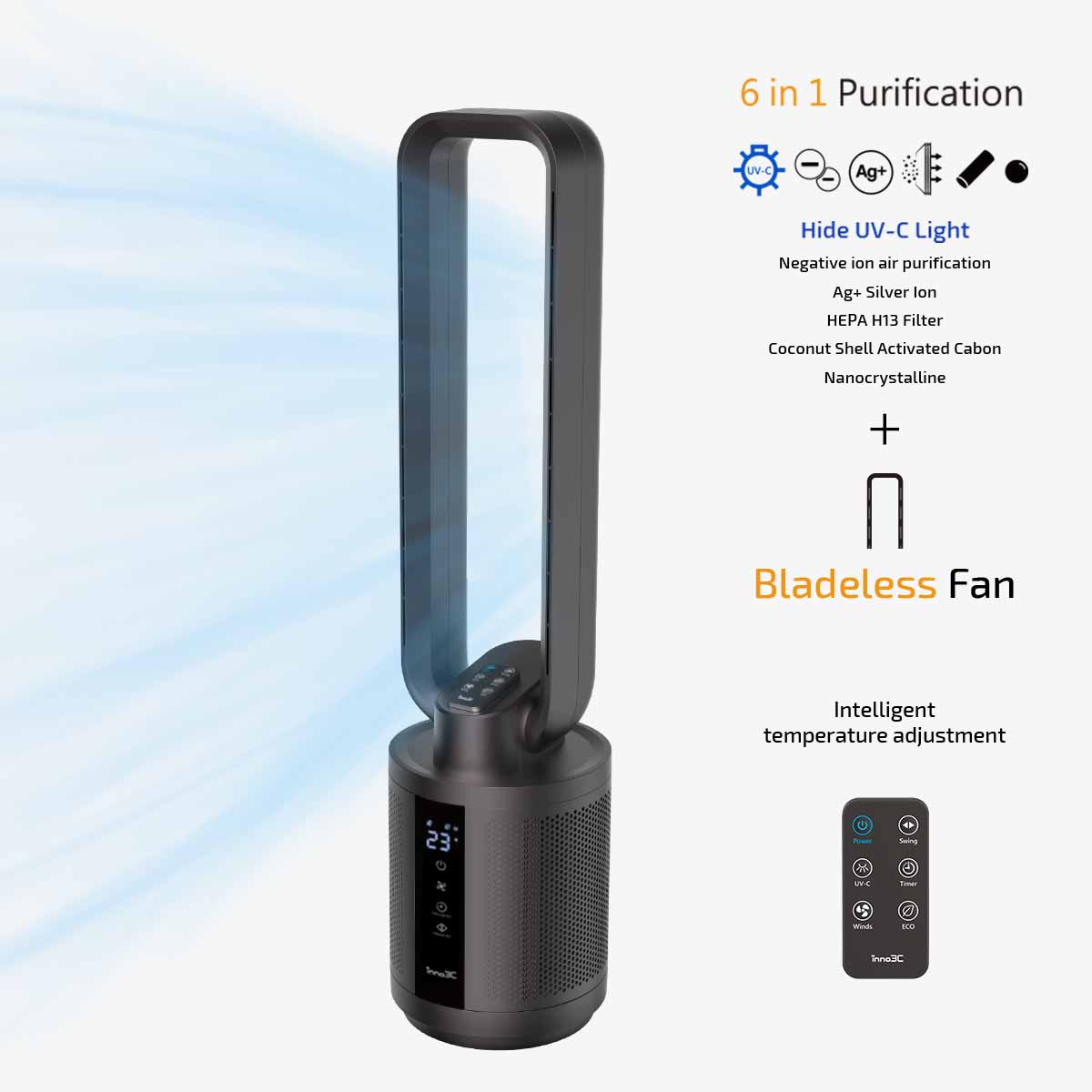 inno3C   HEPA cum UV-C Purifying Bladeless Fan