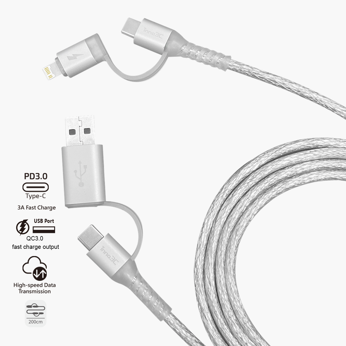 inno3C   Transparent 4 in 1 Fast Charging Cable