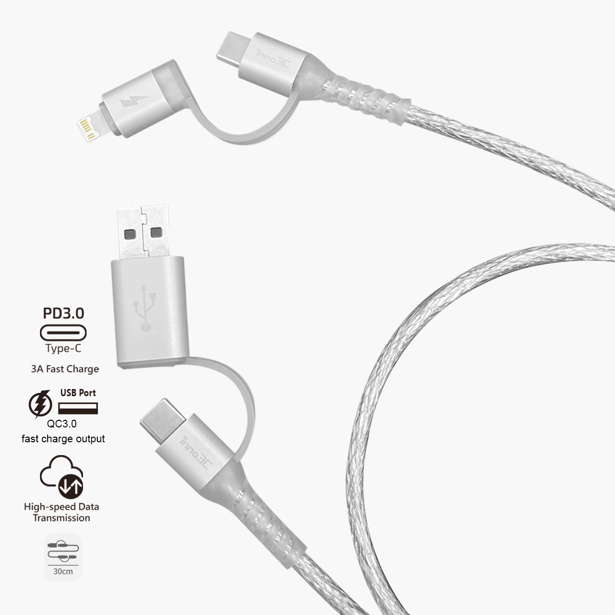 inno3C   Transparent 4 in 1 Fast Charging Cable