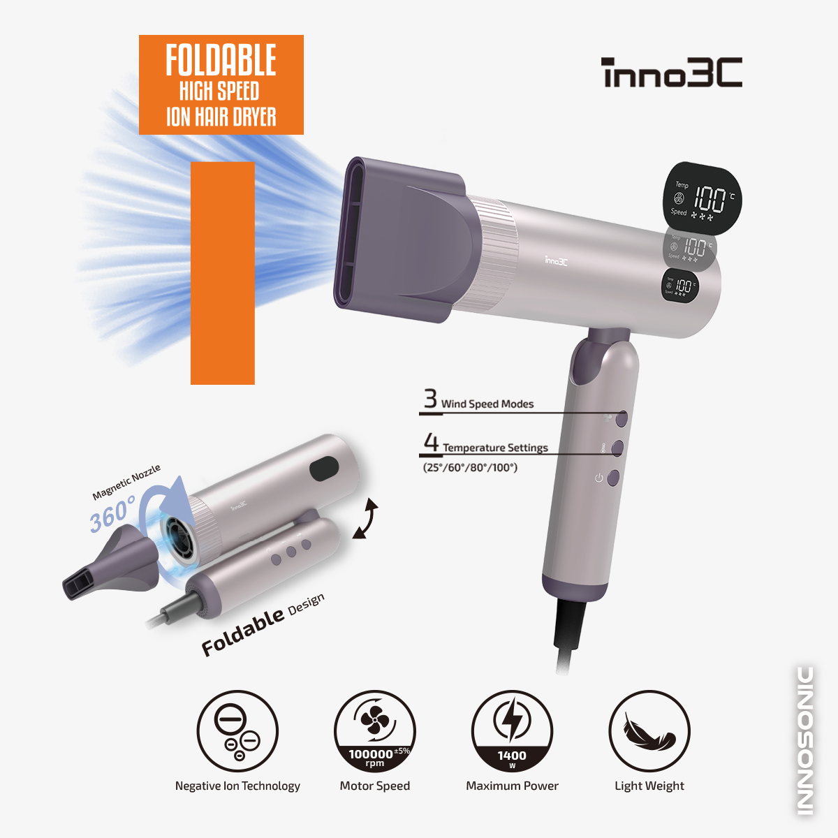inno3C   i-FD8 Foldable High Speed Ion Hair Dryer