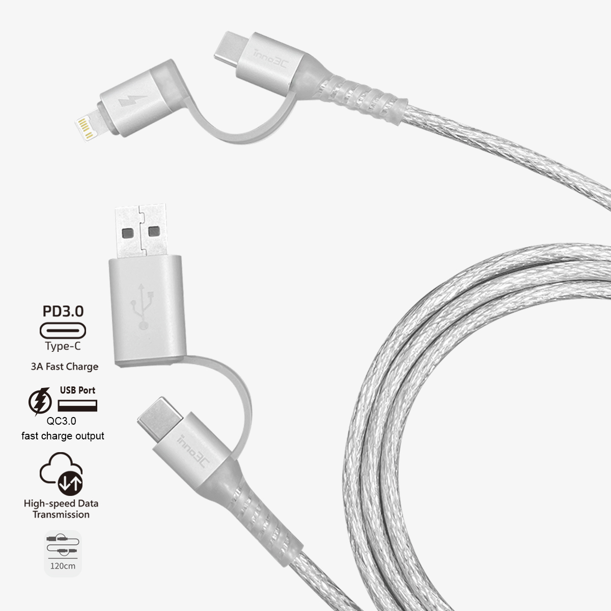 inno3C   Transparent 4 in 1 Fast Charging Cable