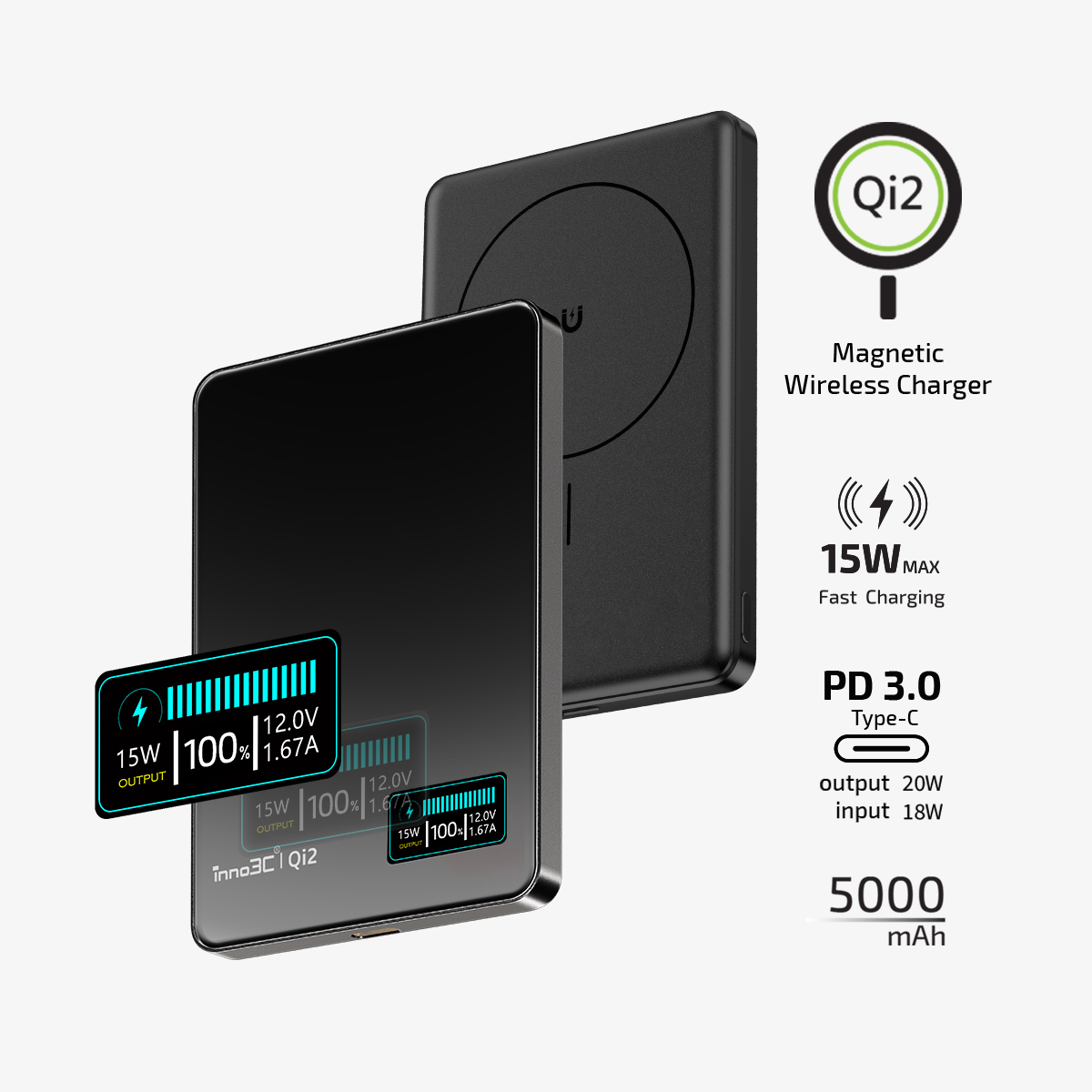 inno3C   i-5M2 Qi2 Ultra Slim Magnetic Wireless Power Bank